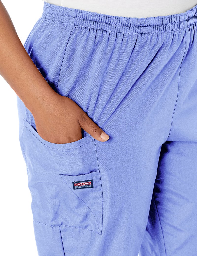 CHEROKEE Women's Workwear Elastic Waist Cargo Scrubs Pant, Navy, Small - Image 3